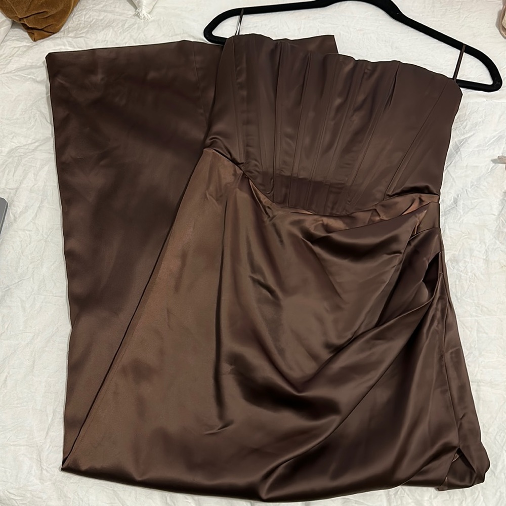 Bardot Everlasting Satin Dress in Chocolate